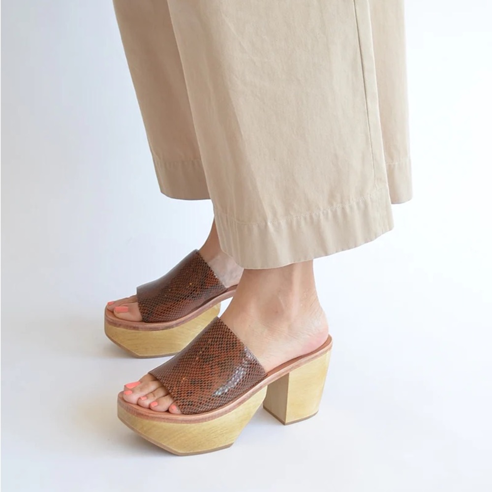 Rachel Comey Jibe Clog, peachy pink/tan snake embossed